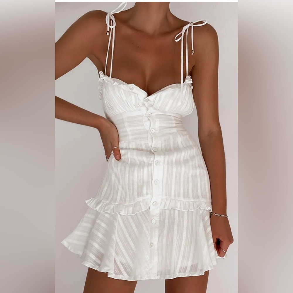 Mika & Gala White Ruffled Button-Down Dress